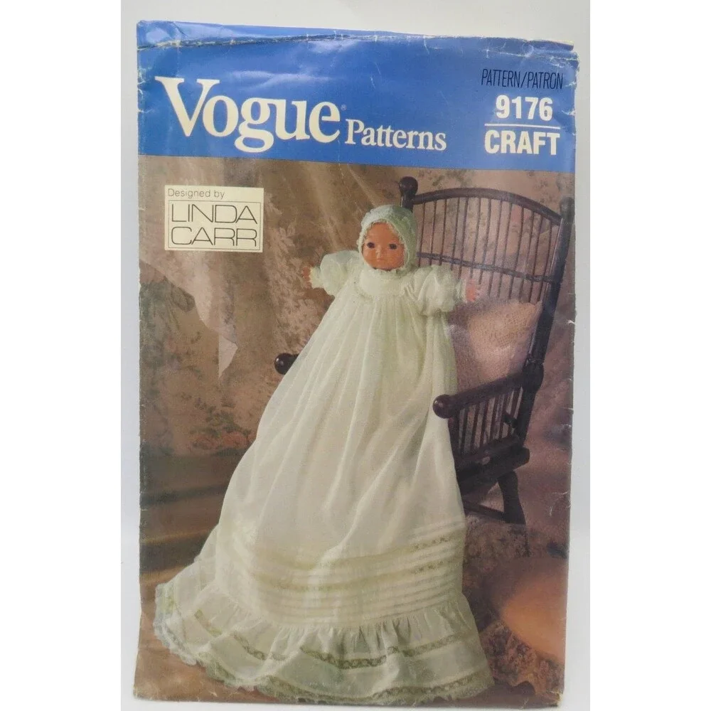 Vogue 9176 Doll Christening Dress Bonnet Slip Panties ONE SIZE Craft Vintage